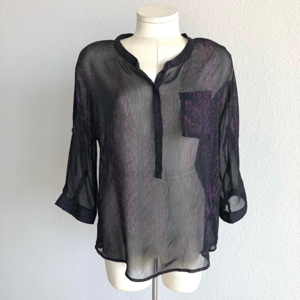 Express sheer black/purple 3/4 sleeve top